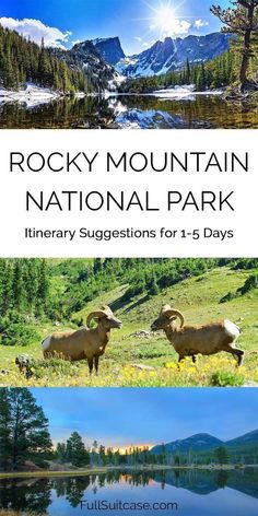 the rocky mountain national park with mountains in the background and water on the other side