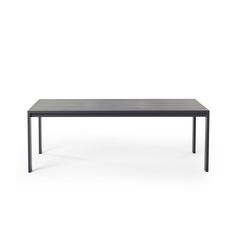 a black table on a white background with no one around it and the top is empty