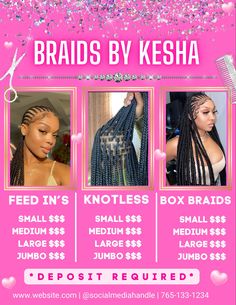 *Some sections need CANVA PRO, if u don't inbox me I will help ,or edit for u. Download the link.  Click the link on the file in inbox or email , then you will redirect to CanvaEdit Your design & downloadThis flyer is digital , no physical products will be shipped. Braid Business, Starting Dreads, Braid Flyer, Holiday Braids, Salon Promotions, Hair Poster, Knotless Braid, Hair Salon Marketing