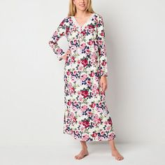 Get cozy and comfortable in this Adonna women's long-sleeve floral-print nightgown. Cut in a maxi-length style from soft stretch-jersey, this nightdress has a v-neckline with a lace trim and button-front closures.Features: Lace TrimClosure Type: Button, Pullover HeadNeckline: V NeckSleeve Length: Long SleeveApparel Length: 52 InchesFiber Content: 90% Polyester, 10% SpandexFabric Description: JerseyCare: Machine Wash, Tumble DryCountry of Origin: Imported Women's Nightgowns, Getting Cozy, Night Dress, Night Gown, Women Long Sleeve, Lace Trim, Floral Print, Pajamas, Floral Prints