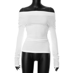 Please refer to our sizing chart for a guideline when choosing a size. 5 business days order processing time. 90% polyester 10% spandex. Chic Off-shoulder Solid Color Tops, Non-stretch Solid Color Top For Night Out, Fitted White Off-shoulder Top For Fall, Non-stretch Off-shoulder Blouse, Long Sleeve Solid Color Tops For Night Out, Solid Color Long Sleeve Tops For Night Out, Fitted White Long Sleeve Top For Summer, White Stretch Long Sleeve Off-shoulder Top, White Stretch Off-shoulder Long Sleeve Top