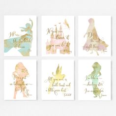 six princess silhouettes with gold and pink