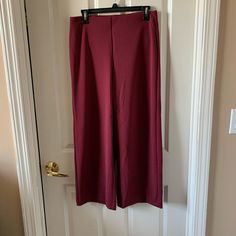 Loft Wine/Maroon Wide-Leg Pants, Size S, 87% Polyester, 3% Spandex, Great For Work/Casual Wear, New Chic Stretch Burgundy Pants, Burgundy Stretch Pants For Workwear, Chic Stretch Burgundy Bottoms, Stretch Wide Leg Burgundy Pants, Stretch Burgundy Wide Leg Pants, Burgundy Wide Leg Bottoms For Spring, Burgundy Wide Leg Pants For Fall Workwear, Burgundy Stretch Wide Leg Pants, Burgundy Wide-leg Bottoms For Spring