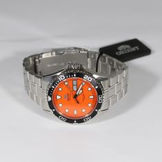 Orient Ray Raven II Orange Dial Automatic Watch FAA02006M - Chronobuy Luxury Orange Men's Watch, Luxury Red Chronometer Watch, Luxury Orange Quartz Watch, Luxury Yellow Chronometer Watch, Luxury Orange Automatic Watches, Authentic Watches, Automatic Watch, Minerals Crystals, Stainless Steel Bracelet