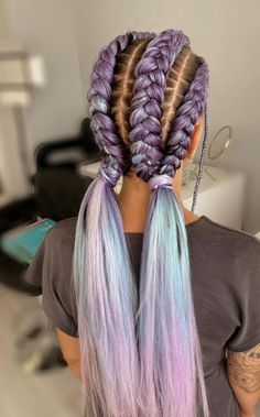 Rainbow Festival Hair, Two Braids Hairstyle Black Women, Edc Hair, Black Women Updo Hairstyles, White Girl Braids, Festival Hair Braids, Rave Braids, Black And Grey Hair