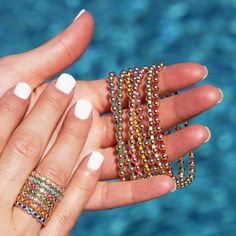 Bring on the tropical vibes with the vibrant Poolside Bracelet. We can't get enough of these rainbow inspired beads! Handmade with beautifully crafted glass Miyuki beads, this beaded bracelet is just what you need to brighten up any look you pair it with. Available in your choice of yellow, white, green, pink, blue, red, purple, black, or rainbow. We bet you can't pick just one! 4mm Beads 14k Gold Filled Beads Miyuki Beads Bracelet Measures Approx. 6.5”. For different sizing please contact us. T Miyuki Beads Bracelet, Lucky Charm Bracelet, Miyuki Bracelet, Yellow Gold Bangle, Beaded Cuff Bracelet, Bangles Style, Beaded Cuff, Blue Evil Eye, Aquamarine Stone