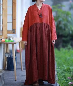 "【Fabric】 Linen 【Color】 red 【Size】  Shoulder width is not limited Shoulder + sleeve length 62cm/ 24\" Cuff circumference 27cm/10\" Bust 128cm / 50 \" Length 122cm / 47\" Note: the effect of each monitor is different, there will inevitably be color difference, please pay attention to the buyer. Washing & Care instructions: -Hand wash or gently machine washable do not tumble dry -Gentle wash cycle (40oC) -If you feel like ironing (although should not be necessary) , do it with steam or while the d Red Long Sleeve Cotton Maxi Dress, Relaxed Fit Cotton Maxi Dress For Fall, Long Cotton Patchwork Dress, Bohemian Long Sleeve Maxi Dress With Pockets, Casual Red Maxi Dress With Pockets, Long Cotton Maxi Dress For Fall, Brown Cotton Long Sleeve Maxi Dress, Cotton Long Maxi Dress For Fall, Brown Cotton Maxi Dress