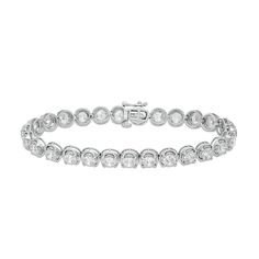 Wrap your wrist in 10 carats of pure luxury with this exquisite lab-created diamond tennis bracelet. 10K white gold Each certified lab-created diamond is artfully set to enhance size and sparkle I color/SI2 clarity Includes certification card 10 cts. t.w. of lab-created diamonds 7.0 inches; box clasp Diamond Tennis Bracelet, Box Clasp, Tennis Bracelet Diamond, Lab Created Diamonds, Tennis Bracelet, Tennis, Lab, Sparkle, Diamonds