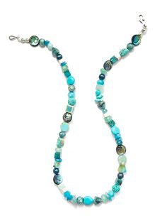 Organic Pattern, Green Hues, Painted Glass, Philadelphia Pa, Hook Eye, Multi Stone, Cute Jewelry, Stone Necklace, Turquoise Blue