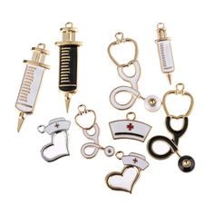 PRICES MAY VARY. Material: Zinc Alloy (lead and nickel free)，Enamel Color:mix Gold and silver Quantity:36pcs in the package,9kinds each 4pcs size: Mixed 18-43mm (1 inch = 25.4mm or 1mm = 0.0393 inch) Enamel Medical Nurse Charms hospital DNA RX Beaker microscope ambulance Stethoscope Syringe Nurse Cap Hat Bracelet Charms Necklace Charms for Jewelry Making , it's fashion, creative, full of special means, is a very useful accessory Ideal Gifts for Christmas, Mother's Day, Valentine's Day, Graduatio Nurse Bracelet, Hat Charms, Stethoscope Charms, Nurse Cap, Medical Jewelry, Jewelry King, Nurse Hat, Charms For Jewelry Making, Nursing Cap