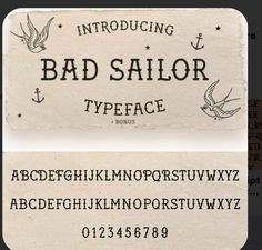 an old fashioned business card with the words bad sailor typeface