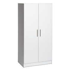 a tall white cabinet with two doors