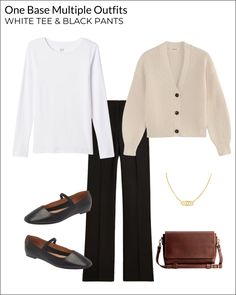 Outfits With Black Pants, Capsule Wardrobe French Style, White Tee Outfit, White Tees Outfit, 10 Item Wardrobe, Wardrobe Challenge, Black Pants Outfit, Classy Yet Trendy, French Outfit