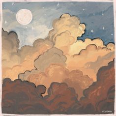 a painting of clouds and stars in the sky