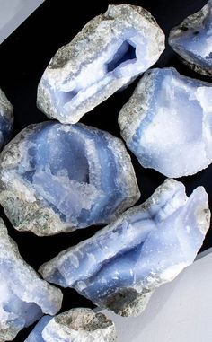 Blue Lace Agate Geode Clusters | Blue Chalcedony-Crystals-Tragic Beautiful Luxury Blue Gemstones, Luxury Blue Natural Stone Gemstones, Luxury Natural Blue Gemstones, Blue Lace Agate Aesthetic, Sapphire Blue Aesthetic, Childe Aesthetic, Gems Aesthetic, Blue Rocks, Different Gemstones