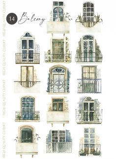 an image of windows and balconies in different styles