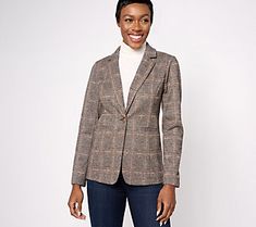 Add some structured style to your outfit (and a dash of playful polish!) when you slip on this plaid blazer. From Joan Rivers. Trendy Wool Blazer For Spring, Trendy Wool Blazer For Work, Trendy Fitted Blazer With Houndstooth Pattern, Trendy Fitted Houndstooth Blazer, Trendy Houndstooth Pattern Blazer, Trendy Fitted Tweed Jacket For Workwear, Plaid Outerwear For Business Casual, Fitted Trendy Tweed Jacket For Workwear, Plaid Casual Outerwear For Business Casual