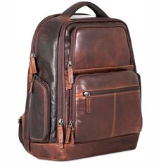 FREE GROUND SHIPPING & FREE MONOGRAMMING!HAND-STAINED BUFFALO LEATHERThis leather tech backpack is perfect for the professional on the go. If you can imagine an SUV of backpacks, this would be it! Made from hand-stained buffalo leather, it features a padded compartment for up to a 18.4" laptop, a designated tablet pocket, accessory pockets to hold laptop peripherals and business essentials, and organizer pockets to keep your phone, wallet, pens, and accessories. An angled bottom helps keep items Tech Backpack, Backpacks For Men, Work Backpack, Business Essentials, Leather Backpacks, Tech Pack, Buffalo Leather, Leather Bags Handmade, Backpack Straps