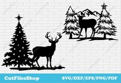 Christmas reindeer svg for cricut, Christmas scene dxf for laser, reindeer dxf file, Merry Christmas vector, winter scene silhouette - Cut Files Shop Reindeer Svg, Merry Christmas Vector, Christmas Vector, Silhouette Christmas, Cnc Plasma, Christmas Scene, Winter Scene, Water Jet, Christmas Deer