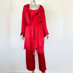 Gorgeous Red 100% Silk Pajama Set In Red, Size Large Only Robe Has The Size Tag, Top And Pants Tags Are Cut Out For Maximum Comfort And Luxury There’s A Stain On The Robe’s Belt And Front Pants And Top Are In Mint Condition Pants And Top, Josie Natori, Silk Pajama, Silk Pajama Set, Silk Pajamas, Size Tag, Women's Intimates, Mint Condition, Pajama Set