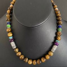 Sterling Silver Tiger’s Eye Multi Stone Bead Necklace. 18 Inch Best Offers Accepted! Stone Bead Necklace, Coral Beads Necklace, Mixed Media Jewelry, Stone Beaded Necklace, Royston Turquoise, Tigers Eye, Tiger's Eye, Lariat Necklace, Multi Stone