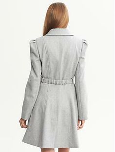 Grey Fit-and-Flare Bow Coat | Banana Republic Chic Fitted Outerwear With Belt Detail, Chic Fitted Outerwear With Belt Loops, Chic Long Sleeve Outerwear With Belt Detail, Elegant Spring Outerwear With Bow, Elegant Bow Outerwear For Spring, Elegant Long Sleeve Outerwear With Bow, Chic Winter Outerwear With Bow, Bow Coat, Bow Belt