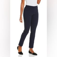 Nwt Never Worn Rafaella Women's Stretch Slim Leg Front Seam Pants - Comfort Fit In Navy Blue Beige, Size 12, Viscose Nylon/Elastane Blue Ankle-length Pull-on Pants, Navy Stretch Mid-rise Pants, Blue Pull-on Ankle-length Pants, Blue Pull-on Style Bottoms For Workwear, Casual Blue Mid-rise Dress Pants, Blue Mid-rise Pull-on Bottoms, Blue Fitted Pull-on Pants, Fitted Blue Pull-on Pants, Casual Blue Elastane Jeggings