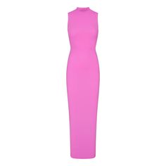 FITS EVERYBODY SLEEVELESS MOCK NECK DRESS | NEON ORCHID Pink Dresses Casual, Mock Neck Maxi Dress, Drapey Dress, Sleeveless Mock Neck, Long Slip Dress, Orchid Color, Pink Dress Casual, Mock Neck Dress, Sleeveless Long Dress