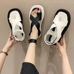 Comfortable Jelly Sandals With Round Toe For Summer, Comfortable Summer Jelly Sandals With Round Toe, Comfortable Summer Jelly Sandals, White Slip-on Jelly Sandals For Summer, Casual Flat Jelly Sandals For Summer, Casual Slip-on Jelly Sandals For Summer, White Flat Wedge Sandals Casual, Casual Jelly Sandals With Round Toe For Spring, Trendy Summer Footbed Sandals With Round Toe