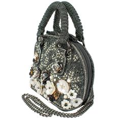 Mary Frances Date Night Beaded White Floral Top Handle Handbag Gray Bag New SHIPS TODAY. This exquisitely embellished top handle bag is sure to become your new go to bag for every evening out and social event. A thoughtfully designed floral motif created with hand-laid beads, rhinestones, shell and sequins creates a stunning facade while the full length double zipper and dome shape provide a roomy interior to fit all your going out essentials. Approximate Dimensions: 9 x 14.25 x 7", Strap Length Luxury Beaded Top Handle Evening Bag, Evening Top Handle Bag With Beaded Details, Embellished Crossbody Shoulder Bag For Party, Chic Hand Embellished Party Bags, Embellished Tote Shoulder Bag For Evening, Embellished Handheld Evening Bag, Embellished Evening Tote Shoulder Bag, Handheld Embellished Evening Bag, Beaded Top Handle Shoulder Bag For Evening