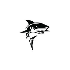 a black and white drawing of a shark's head with sharp teeth, on a white background