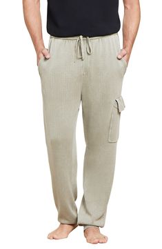 Whether you're working from home or doing nothing at all, you'll love these soft and roomy cotton joggers with a sunfaded look and cargo pocket. 27 1/2" inseam; 5 1/2" leg opening; 12 1/2" front rise; 17" back rise Elastic/drawstring waist Side-seam pockets; cargo flap-patch pocket Ribbed cuffs 100% cotton Machine wash, tumble dry Imported Casual Pants With Pockets For Relaxation, Casual Bottoms With Pockets For Relaxation, Casual Relaxed Fit Pants For Relaxation, Casual Relaxed Fit Pants, Casual Relaxation Joggers With Comfort Waistband, Comfortable Relaxed Fit Cargo Pants With Pockets, Comfortable Relaxed Fit Cargo Pants, Relaxed Fit Cargo Pants With Cargo Pockets, Relaxed Fit Joggers With Pockets For Relaxation