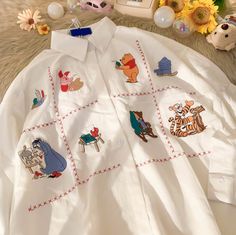 Cartoon Animal Embroidery Long Sleeve Shirt sold by Tony Moly Store on Storenvy Long Sleeve Shirt With Cartoon Print For Spring, Casual White Patchwork Shirt, Casual White Shirt With Patchwork, White Collared Tops With Patchwork, White Collared Patchwork Top, White Patchwork Collared Top, Cute Long Sleeve Shirt With Cartoon Print, White Long Sleeve Shirt With Patchwork, Cute White Patchwork Top