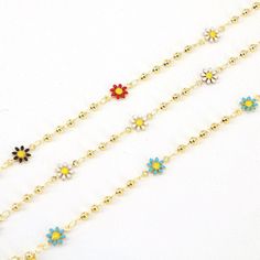 -----Colorful Enamel Daisy Chain, Plated Gold Bead Ball Chain, Mixed Color Flower Chain Bulk, Floral Link Chain, for Jewelry Making, Material: Metal Copper, Enamel Quantity: 5 Meters /Lot Shape: Show as picture Color: Choose Color Weight: About 12g/meter ( Conversion : 1 inch = 25.4mm or 1mm = 0.0393 inch ) More styles, please view the BELOW listing: https://www.etsy.com/shop/Albertbeads?ref=simple-shop-header-name&listing_id=882823323&section_id=22877286 Welcome to order! Bead Ball, Flower Chain, Color Flower, Daisy Chain, Ball Chain, Choose Colors, Gold Beads, Link Chain, Cross Necklace