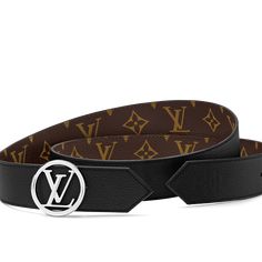 LOUIS VUITTON® - Lv Circle 35mm Reversible Belt - Black Reversible Belt, Louis Vuitton Official, Belt Black, Black Belt, Monogram Canvas, Silver Color, Calf Skin, Initials, Product Launch