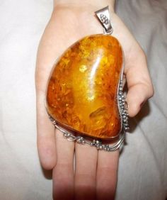 Large-Amber-Pendant-set-in-925-Silver-4-Inches J Necklace, Big Rings, Silver Jewels, Handmade Wire Jewelry, Handmade Wire