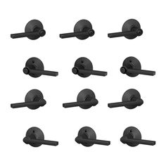 twelve black handles and knobs on a white background