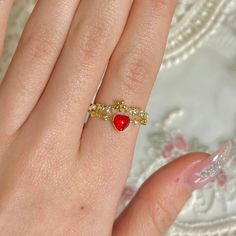 📌 Please Note: When adjusting the ring, please squeeze or expand the ring body slowly and gently. 💎 Materials: 14k Gold Electroplated Brass - more durable than regular platings Cubic Zirconia Pearlescent Beads Eco Resin 📐 Size: Adjustable Open Design - Size 6+ Gold Crystal Open Ring For Valentine's Day, Dainty Open Ring Jewelry For Valentine's Day, Red Adjustable Heart Ring For Valentine's Day, Adjustable Red Heart Ring For Valentine's Day, Adjustable Flower Promise Ring For Valentine's Day, Adjustable Flower Ring For Valentine's Day Promise, Adjustable Flower Ring For Valentine's Day, Gold Crystal Promise Ring For Valentine's Day, Adjustable Heart-shaped Crystal Ring Gift