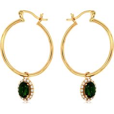 Royal 14K Yellow Gold Russalite and Diamond Halo Hoop Earrings with Lever-Back Closures - 1.03 Carat Total Gem Weight Luxury Green Oval Hoop Earrings, Luxury Oval Hoop Earrings With Gemstones, Rich Green, Royal Jewelry, Ethereal Beauty, Style And Grace, Vivid Color, Diamond Halo, Sparkle Diamonds