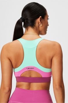 On-The-Go Midi Medium Impact Sports Bra Fabletics Misty Bay/Pink Pop/Rosy Cheeks female Activewear >> Womens >> Sports Bras >> Sports Bra >> Medium Impact regular Training Removable Bra Cups Our fan-favorite midi pocket bra Green Stretch Activewear For Sports, High Stretch Green Activewear For Sports, Breathable Multicolor Sportswear Activewear, Green Medium Support Activewear For Training, Multicolor Breathable Activewear For Training, Green Sportswear For Training, Green Compression Sporty Activewear, Pink Sportswear Activewear For Gym, Green Compression Activewear