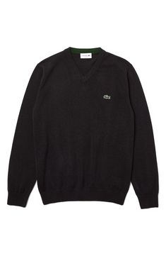 Upgrade your wardrobe with this relaxed-fit all-cotton sweater elevated with a V-neck, iconic croc embroidery and rib trim. V-neck Long sleeves with ribbed cuffs 100% cotton Machine wash, dry flat Imported Men's Clothing Classic V-neck Sweater With Ribbed Cuffs, Cotton V-neck Sweater With Ribbed Neckline, V-neck Cotton Sweatshirt With Ribbed Cuffs, Cotton V-neck Sweatshirt With Ribbed Cuffs, Cotton V-neck Sweater, Black Cotton V-neck Sweater, Casual V-neck Sweater With Ribbed Cuffs For Work, Cotton V-neck Sweater With Ribbed Cuffs, Black V-neck Sweater With Ribbed Collar