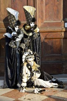 size: 24x16in Photographic Print: Venice, Italy. Mask and Costumes at Carnival by Darrell Gulin : Cool Clown Costume, Jester Medieval, French Masquerade, Porcelain Mask, Venetian Costumes, Badass Halloween Costumes, Venice Carnival Costumes, Costume Venitien, Venice Mask