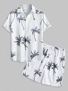 Coconut Tree Printed Shirt And Shorts - Grafton Collection Beachwear Hawaiian Shirt With Palm Tree Print, Relaxed Fit Hawaiian Shirt With Tropical Print For Vacation, Summer Hawaiian Shirt With Short Sleeves, Summer Hawaiian Shirt With Short Sleeves For Vacation, Summer Hawaiian Printed Shirt For Vacation, Relaxed Fit Tropical Print Hawaiian Shirt For Vacation, Beachy Hawaiian Shirt With Tropical Print, Relaxed Fit Beachy Hawaiian Shirt For Vacation, Vacation Hawaiian Shirt With Tropical Print And Relaxed Fit