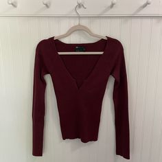 Never Worn Burgundy V-neck Top For Winter, Red Coquette, Low Cut Shirt, Asos Sweater, Cut Shirt, Cute Preppy Outfits, 8th Grade, Preppy Outfits, Low Cut