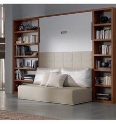 a bedroom with a bed, bookshelf and window