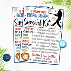 two baseball player's survival kit with the words, and their names on it