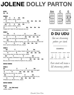 the guitar chords for jolene dolly part 1 and part 2 are shown in this page