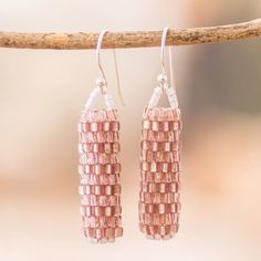 Gleaming Pink Glass Beaded Dangle Earrings from El Salvador - Pink Pillars | NOVICA Youth Group Crafts, Group Crafts, Youth Group, Beaded Dangle Earrings, Small Island, Stunning Earrings, Pink Glass, Beaded Dangles, Glass Earrings