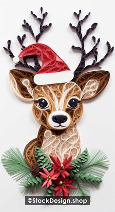 a paper cut out of a deer wearing a santa hat