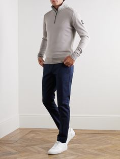 Belstaff's 'Kilmington' sweater is knitted from insulating wool and panelled with ribbed shell at the collar, shoulders and placket. Ideal for layering, it has a half-zip neck that can be worn fastened high or open with a tee underneath. Sweater For Men, Half Zip Sweaters, Loungewear Shorts, Short Suit, Winter Clothes, Zip Sweater, Mr Porter, Lightweight Jacket, Half Zip